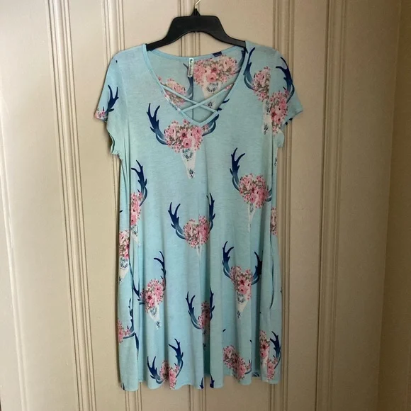Promesa | Dresses | Light Blue Cow Skull Dress | Poshmark